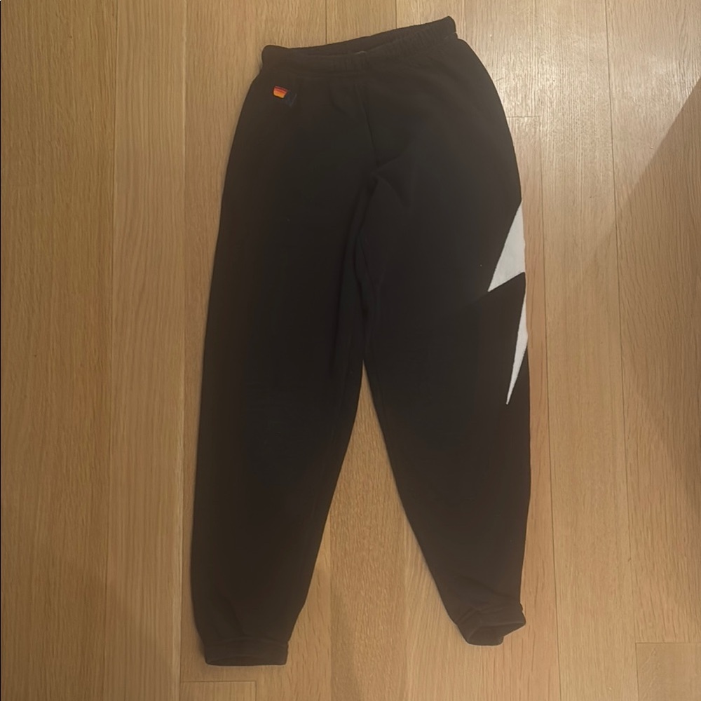 Aviator Nation Black Sweatpants with White Lightning Bolt